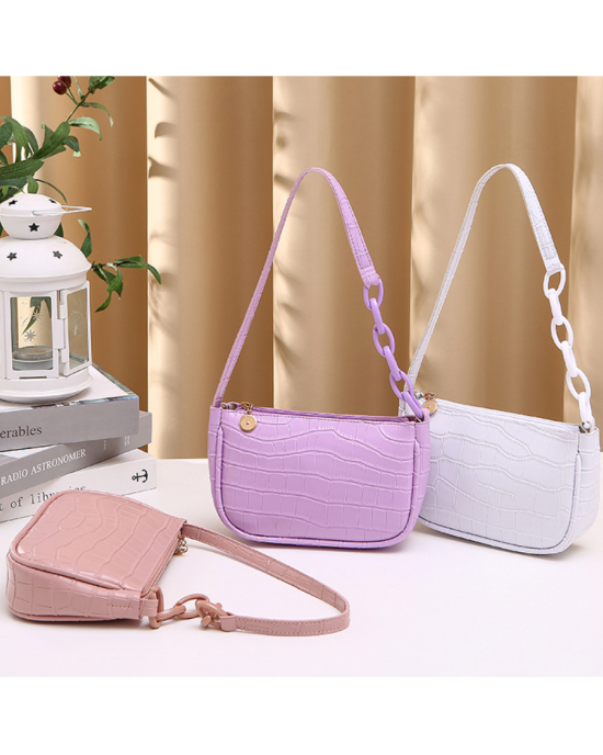 Crocodile Effect Retro Faux Leather Classic Clutch Shoulder Purse Handbag Women - Pink