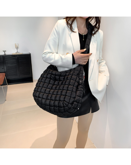 Large Puffer Tote Bag for Women Quilted Crossbody Hobo Bag - Black