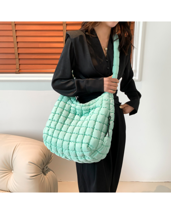 Large Puffer Tote Bag for Women Quilted Crossbody Hobo Bag - Egg Blue