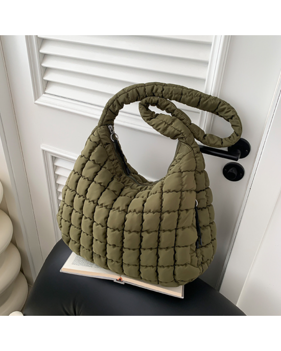 Large Puffer Tote Bag for Women Quilted Crossbody Hobo Bag - Army Green