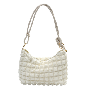 Quilted Tote Shoulder Handbags Puff Purse - White