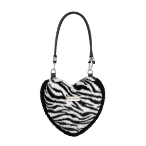 Heart Shaped Faux Fur Purse Fluffy Crossbody Bag - Zebra