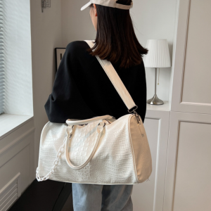 PU Crocodile Leather Weekend Gym Hospital Sleepover Bag - White