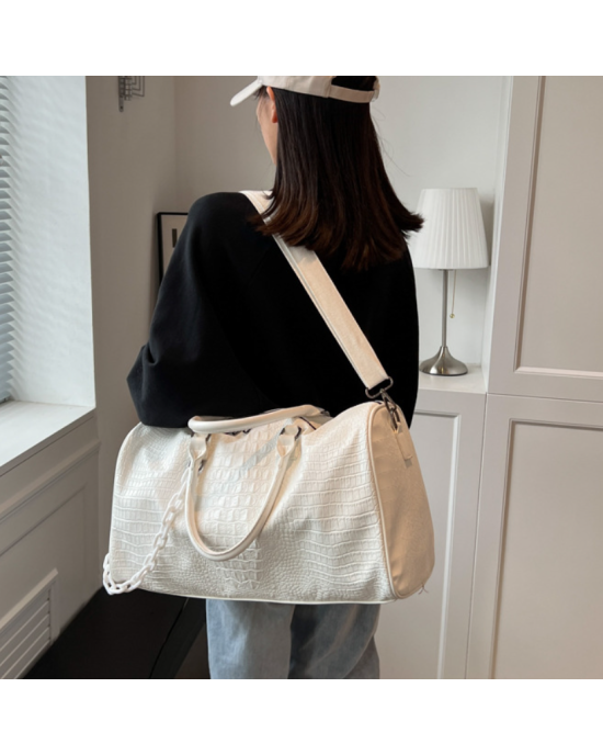 PU Crocodile Leather Weekend Gym Hospital Sleepover Bag - White