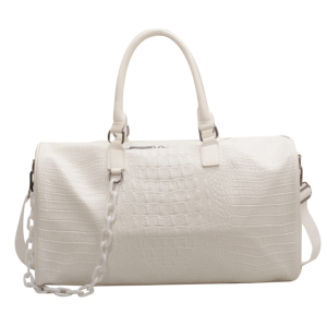 PU Crocodile Leather Weekend Gym Hospital Sleepover Bag - White