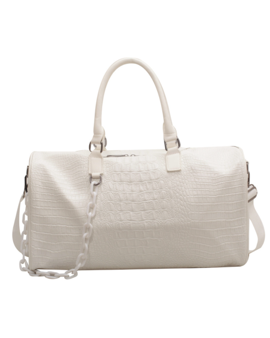 PU Crocodile Leather Weekend Gym Hospital Sleepover Bag - White