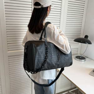 PU Crocodile Leather Weekend Gym Hospital Sleepover Bag - Black