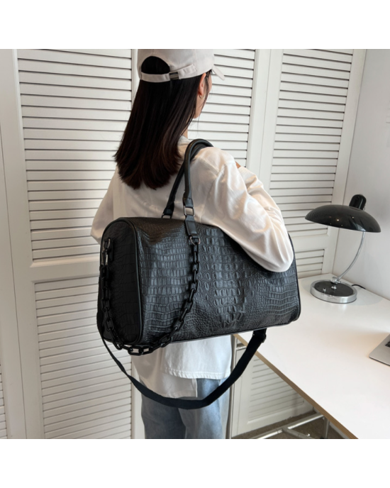 PU Crocodile Leather Weekend Gym Hospital Sleepover Bag - Black