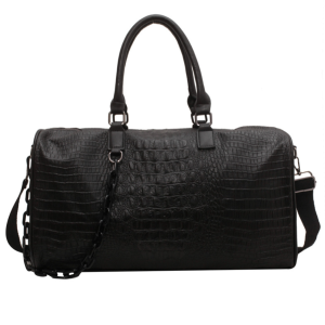 PU Crocodile Leather Weekend Gym Hospital Sleepover Bag - Black