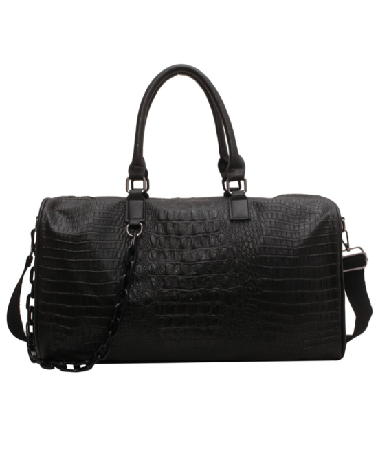 PU Crocodile Leather Weekend Gym Hospital Sleepover Bag - Black