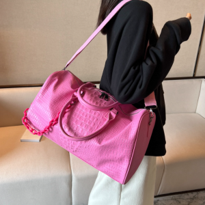 PU Crocodile Leather Weekend Gym Hospital Sleepover Bag - Pink