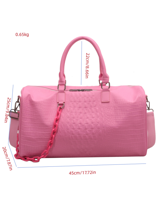 PU Crocodile Leather Weekend Gym Hospital Sleepover Bag - Pink