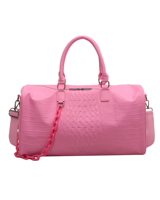 PU Crocodile Leather Weekend Gym Hospital Sleepover Bag - Pink