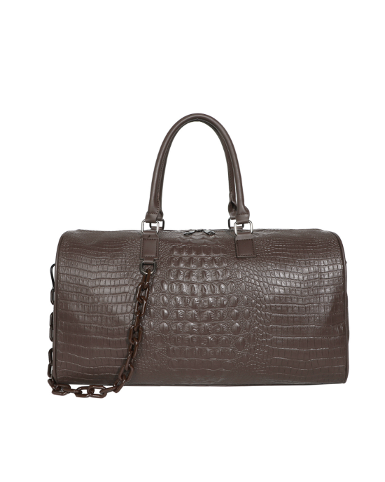 PU Crocodile Leather Weekend Gym Hospital Sleepover Bag - Brown
