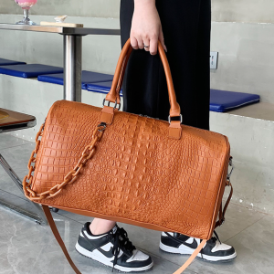 PU Crocodile Leather Weekend Gym Hospital Sleepover Bag - Orange