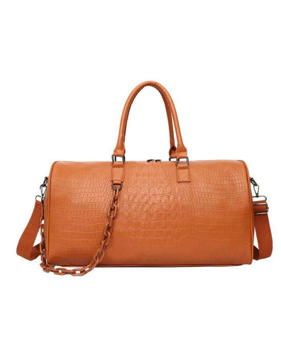 PU Crocodile Leather Weekend Gym Hospital Sleepover Bag - Orange