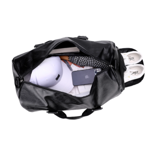 PU Leather Gym Fitness Bag for Men Women with Shoe Compartment 
