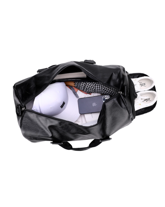 PU Leather Gym Fitness Bag for Men Women with Shoe Compartment 