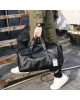 PU Leather Gym Fitness Bag for Men Women with Shoe Compartment 