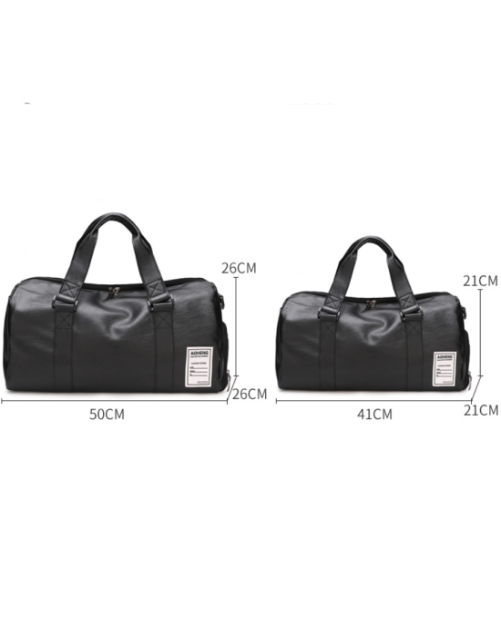 PU Leather Gym Fitness Bag for Men Women with Shoe Compartment 