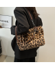 Women Ladies Leopard Plush Shoulder Bag Large Tote Handbag