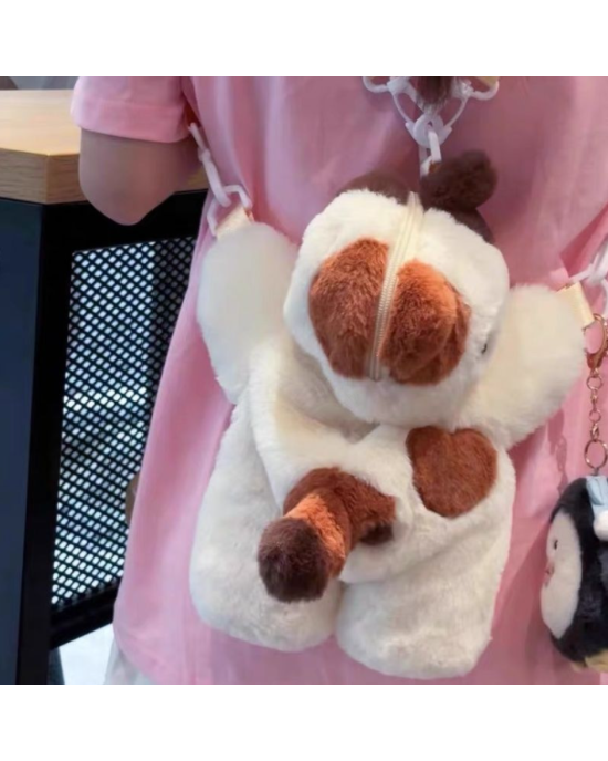 Fluffy Lying Calico Cat Plush Crossbody Bag