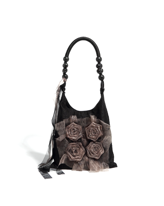 Women's Tie-dyed 3D Rose Applique Shoulder Bag Floral Hobo Handbags