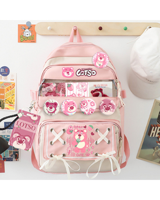 Kawaii Toy Story Lotso Canvas Backpack 